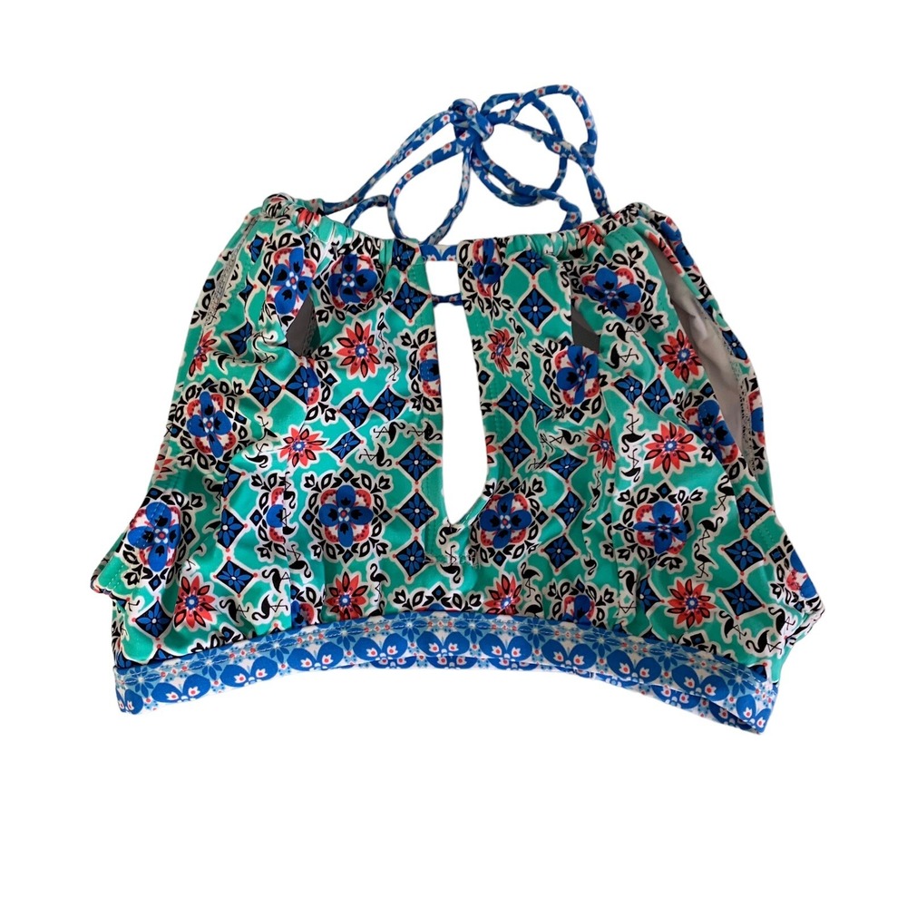 Urban Sea Multicolor Boho Bikini Top S Halter Neck Floral Print Swimwear Cutout